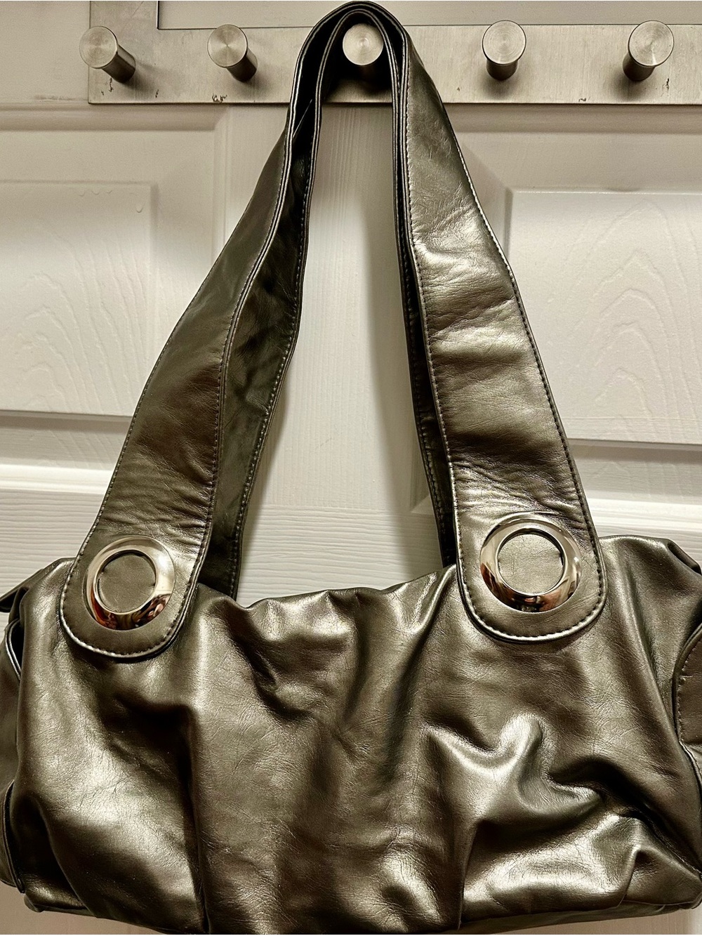 Cato Metallic Olive Green Shoulder Bag with Silver Rings